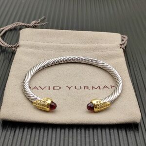 David Yurman Twisted Silver Bracelet with Gold and Red Accents